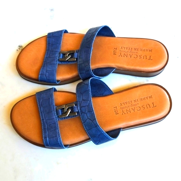 Tuscany Easy Streets blue croc embossed faux leather slides size 7.5 - Picture 4 of 12